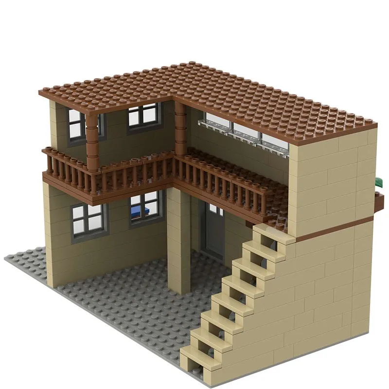 Bloques de Construcción MOC, Modelo de Casa de Arquitectura Urbana, Villa Modular Color Tan con Balcón, Juguetes Educativos de Ladrillos para Niños