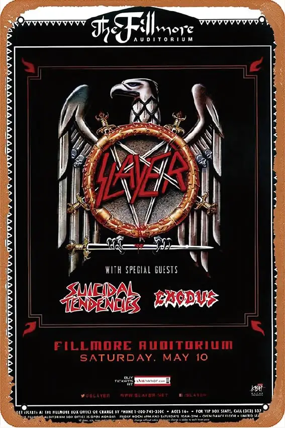 Slayer/Suicidal Tendencies Denver 2014 Music Posters Vintage Metal Tin Sign Decoration Sign for Home Kitchen Bathroom Farm Garde