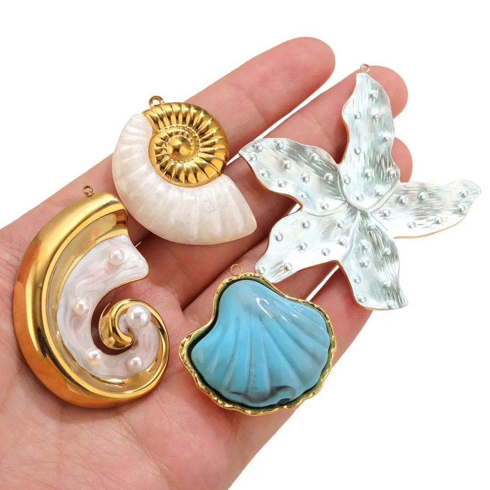 2 Stück Edelstahl-Muschel-Seestern-Anhänger für die Schmuckherstellung, Strandanhänger, Halskettenzubehör, handgefertigte Charm-Accessoires – Detail 5