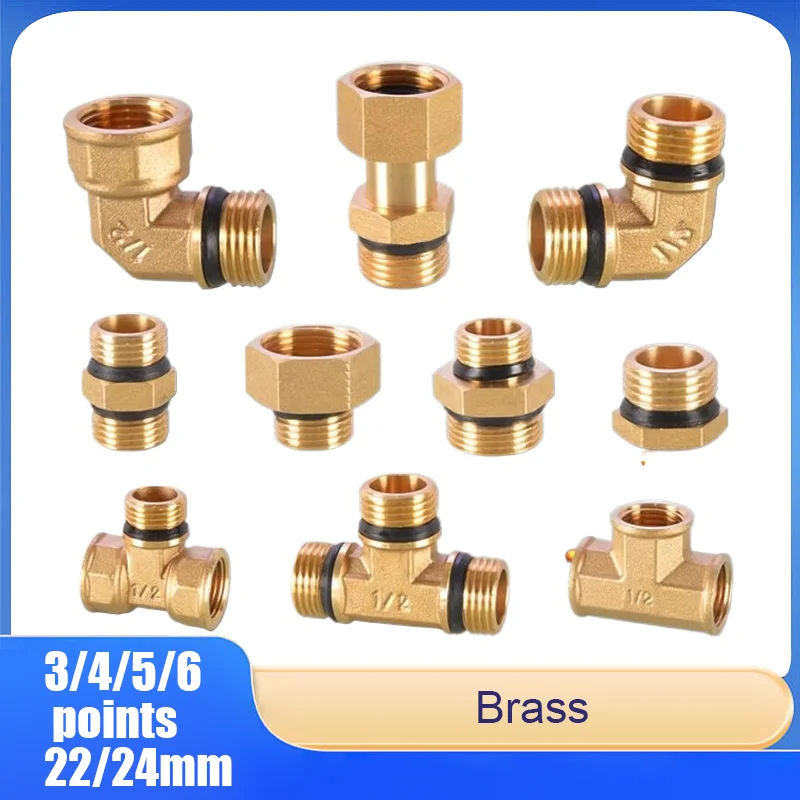

4/6points Brass Threaded Tee, Elbow, and Plug Fittings with Sealing Ring for Water Inlet, Reinforced