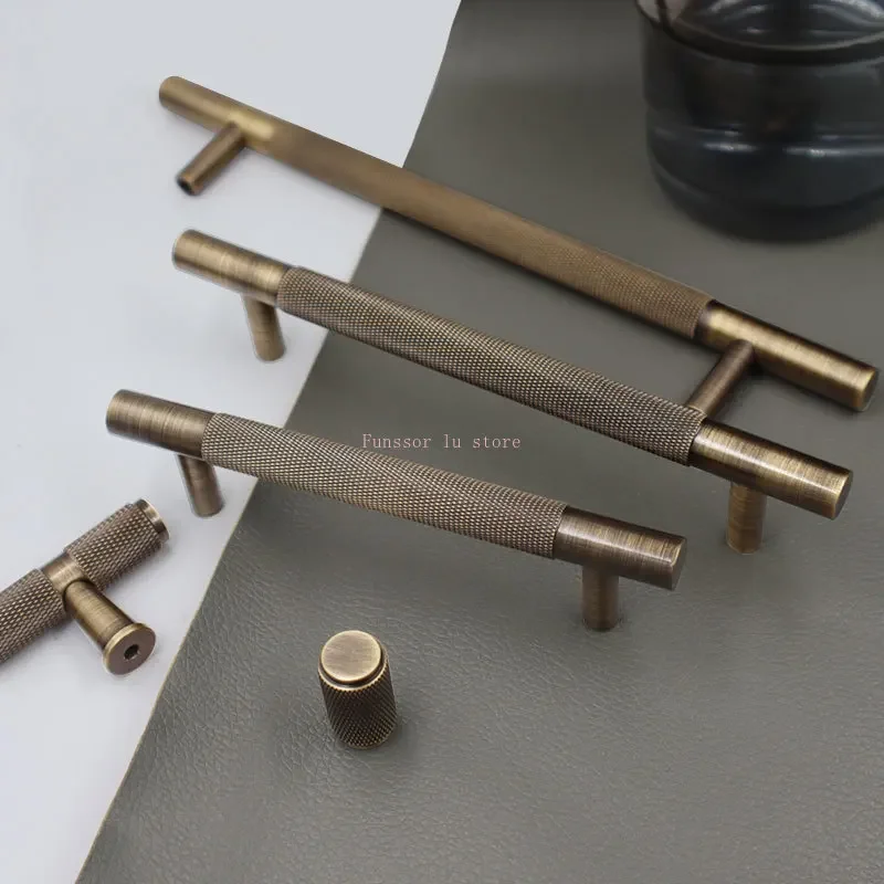 Light luxurious and contracted solid bronze brass knurled handle drawer door handle cabinet knobs