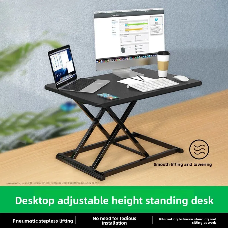 Pneumatic Sit Stand Desk Converter Height Adjustable Monitor Laptop Riser Black Desktop Workstation for Office Home 스탠딩 데스크
