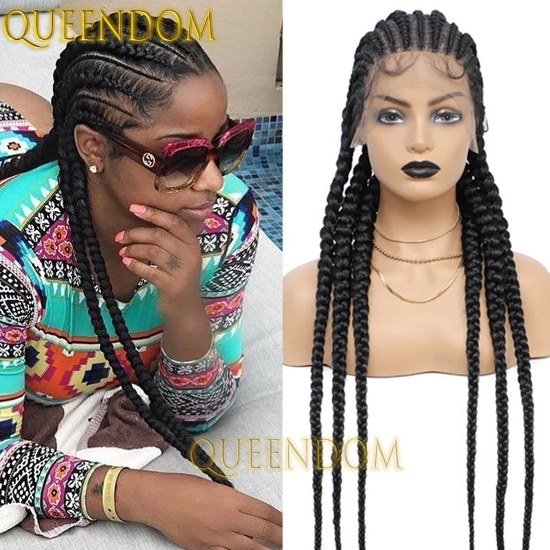 Synthetic Box Braid Wig For Afro Women 36 Inch Jumbo Heat Resistant Cornrow Plaits Braided Wigs Faux Locs Dutch Twins Braids Wig