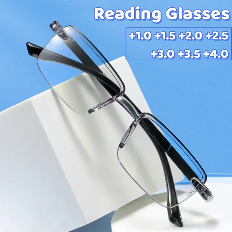 

Anti Blue Light Presbyopia Glasses Fashion Business Frameless Trimmed Reading Glasses Ultra Light Elderly Reading Glasses