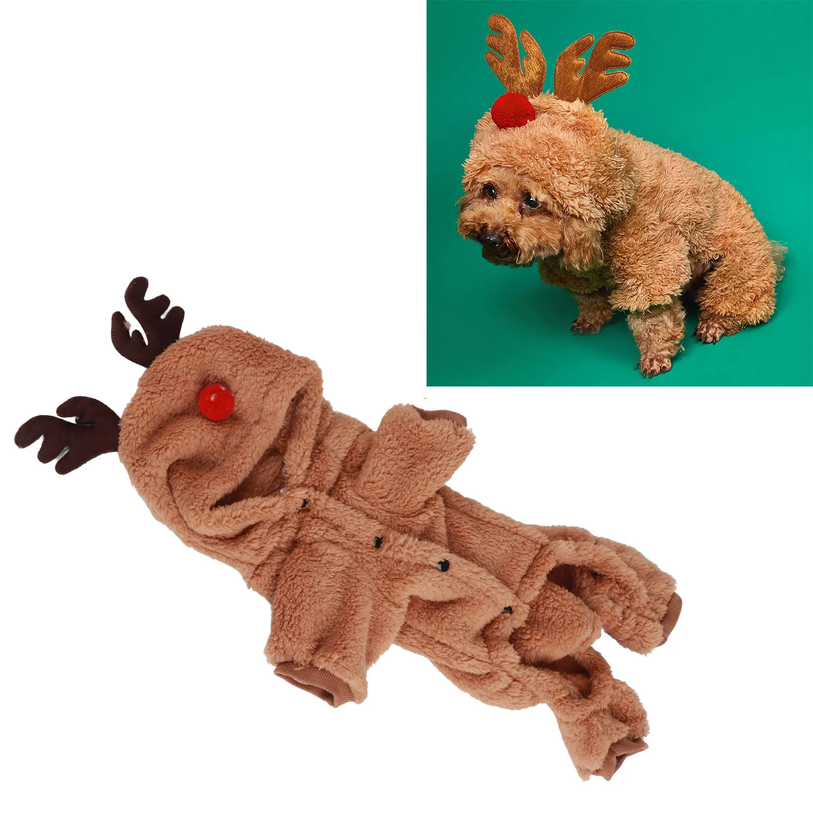 Dog Christmas Costume Reindeer Dog Clothes Reindeer Dog Hoodie Interesting Soft Warm Dogs Winter Pajamas for Christmas Cosplay