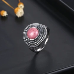 Round 8MM Natural Rhodochrosite S925 Silver Fine Jewelry Gift Labradorite Tiger Eye Rings for Women Engagement Ring
