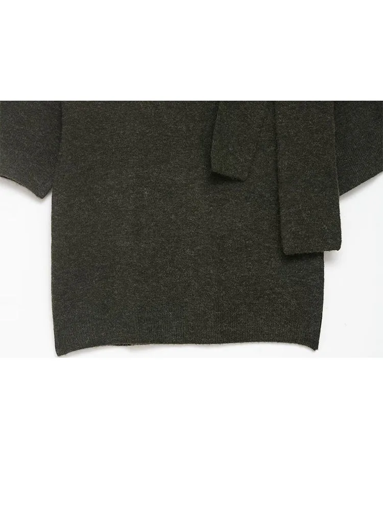 

HH Woman Early Spring Fashion Sweet Bow Decoration Short Sleeves Solid Color Knitted Pullover Top Female Casual Commuting Blouse