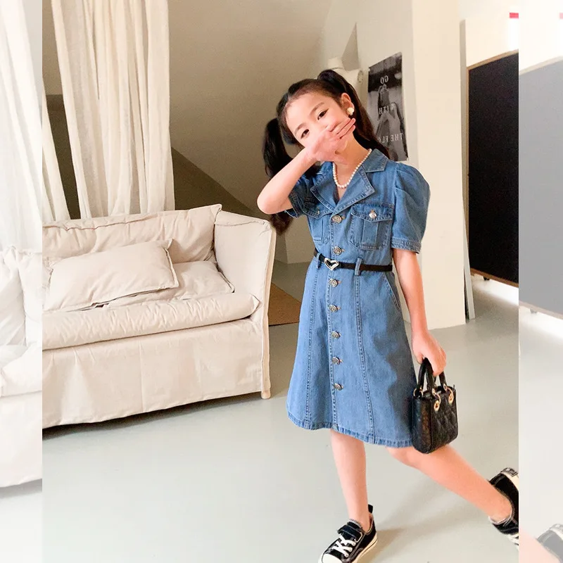 2024 Baby Girls Denim Dress With Belt,Kids Children Casual Summer Clothing  Birthday Clothes Vestidos - AliExpress 1501