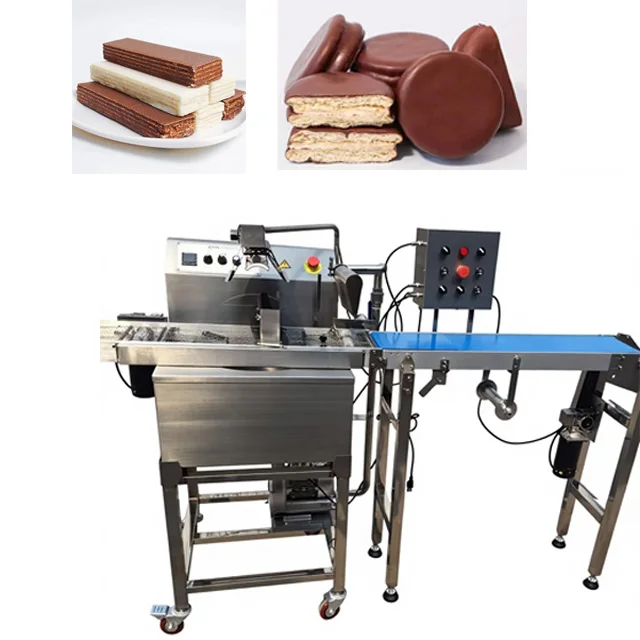 -oo New Stainless Steel 304 Cookie Enrober Enrobing Cooling Tunnel Automatic Chocolate Tempering Bar Biscuit Coating Machine