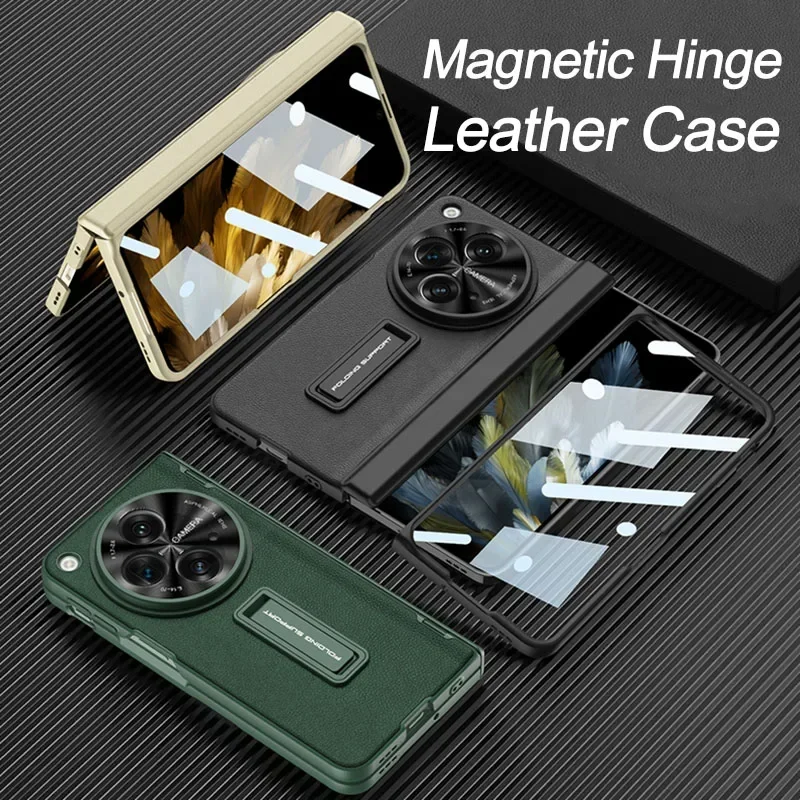 

Luxury PU Leather Stand Case For Oneplus Open Magnetic Hinge Screen Glass All-included Protective Cover For Oppo Find N3 Cases