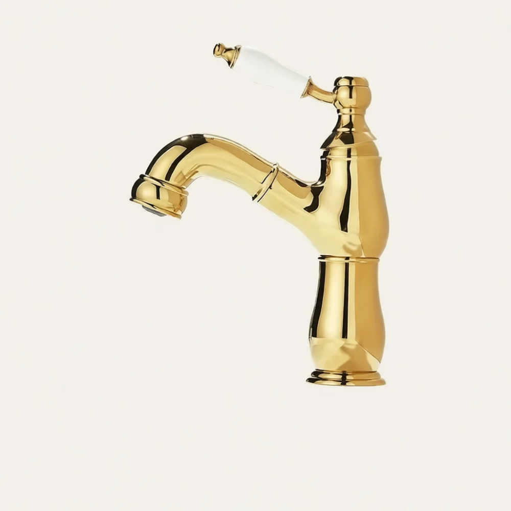European Luxury Basin Faucet Pull Out Bathroom Sink Mixer Tap Vintage Brass Construction Hot Cold Water Useful Faucet