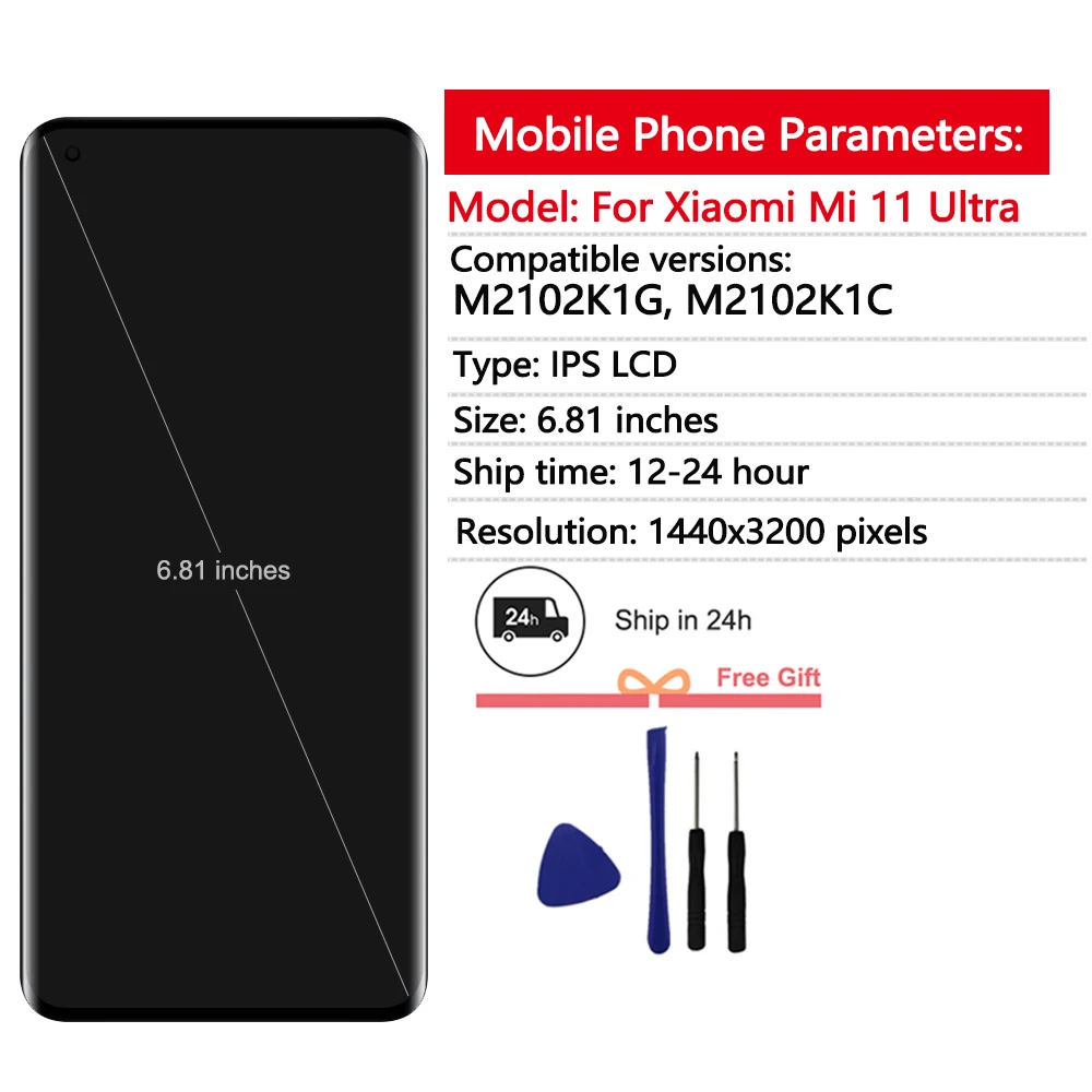 New 6.81'' AMOLED Display For Xiaomi Mi 11 Ultra M2102K1G LCD Display Touch Screen Digitizer For Xiaomi Mi 11 Ultra LCD Display