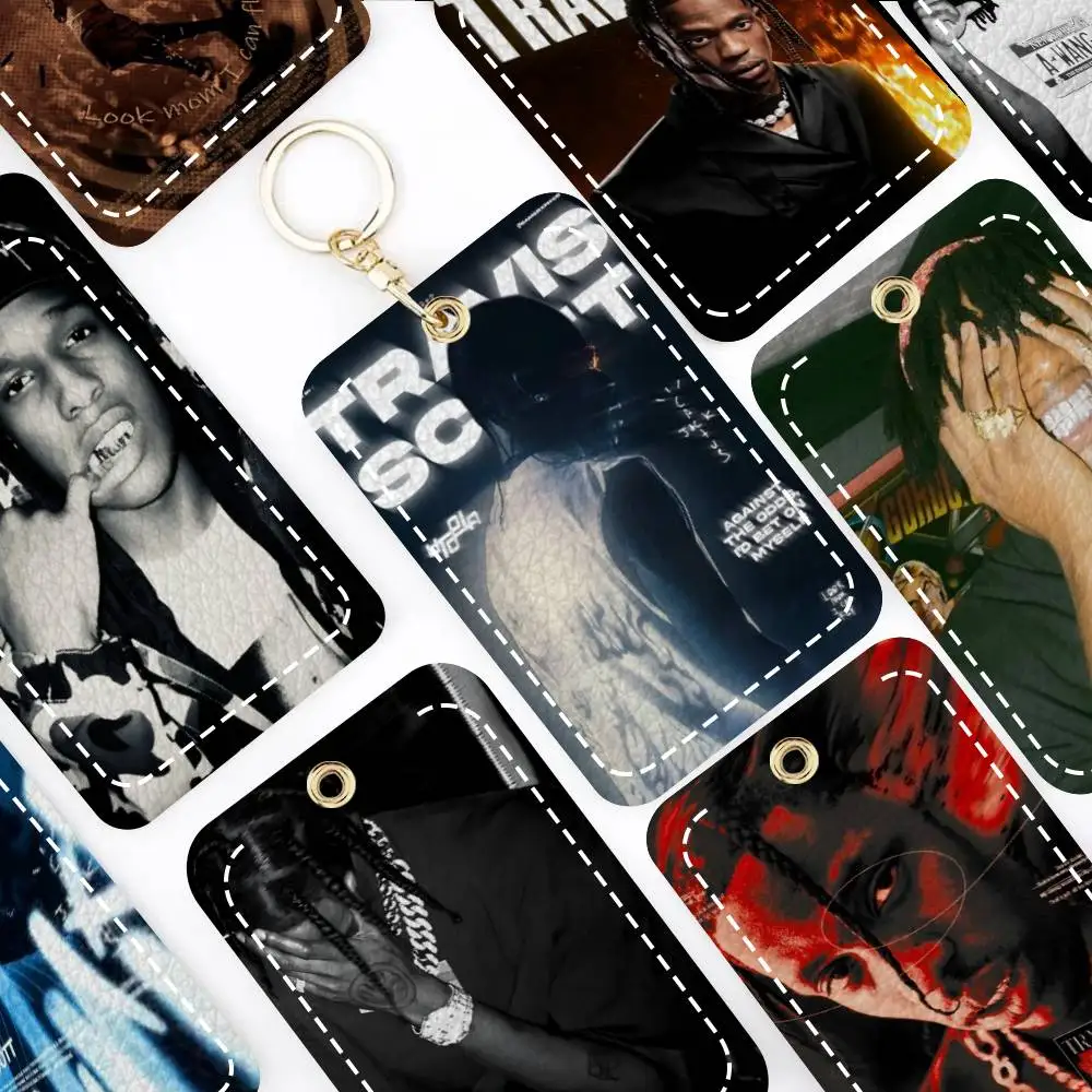 

Hip Hop Singer T-Travis S-Scott Card Holde Applicable To Credit Bus Card Soft Leather Rectangular Keychain Protective Cover