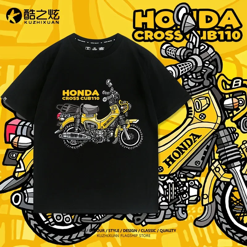 هوندا شبل تعديل دراجة نارية نادي طباعة الأمريكية الرجعية عارضة قصيرة الأكمام الصيف القطن تي شيرت #1