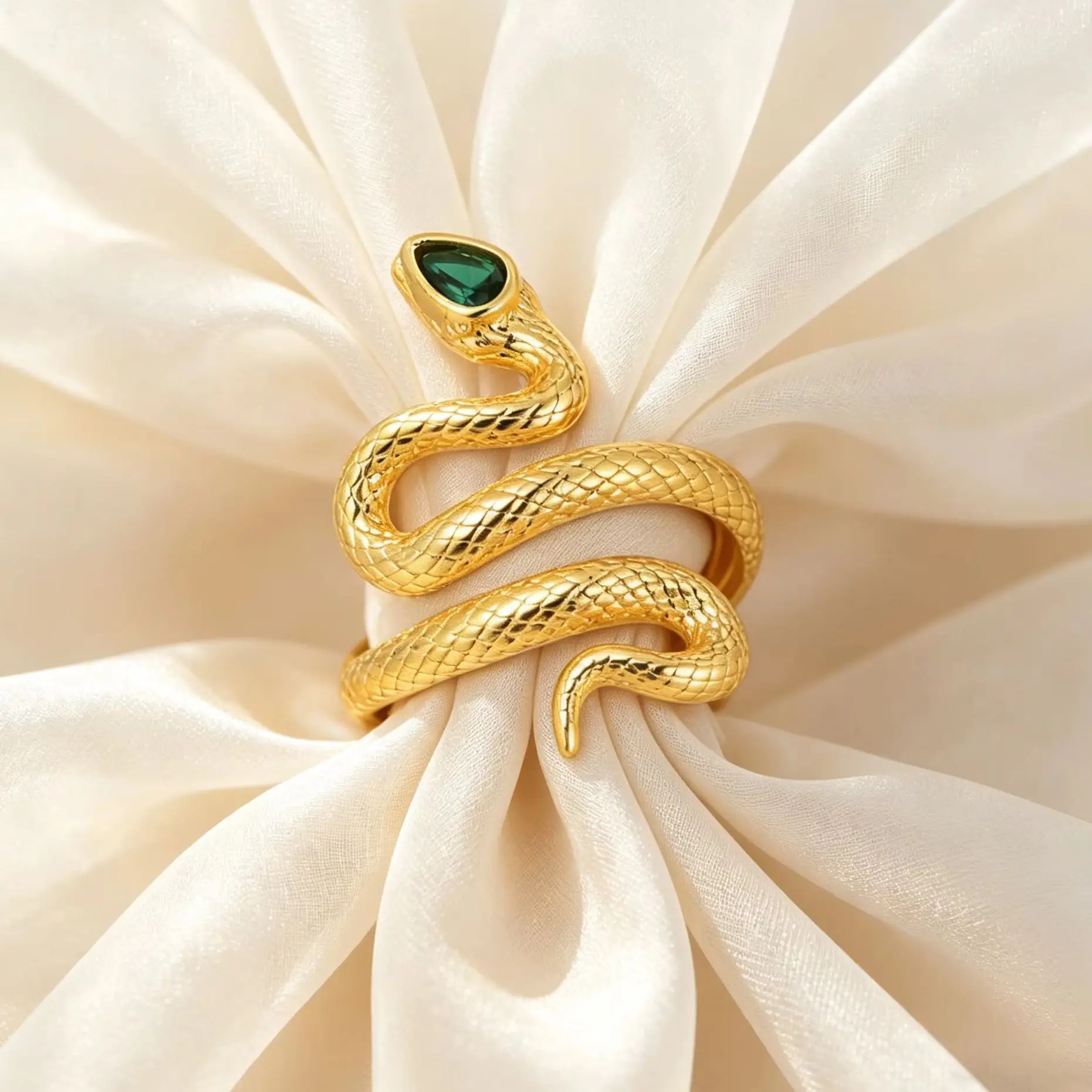  Vintage Gotische Grüne Zirkon-Schlangenringe für Frauen, Goldfarbener Offener Fingerring, Modischer Ästhetischer Schmuck Geschenk