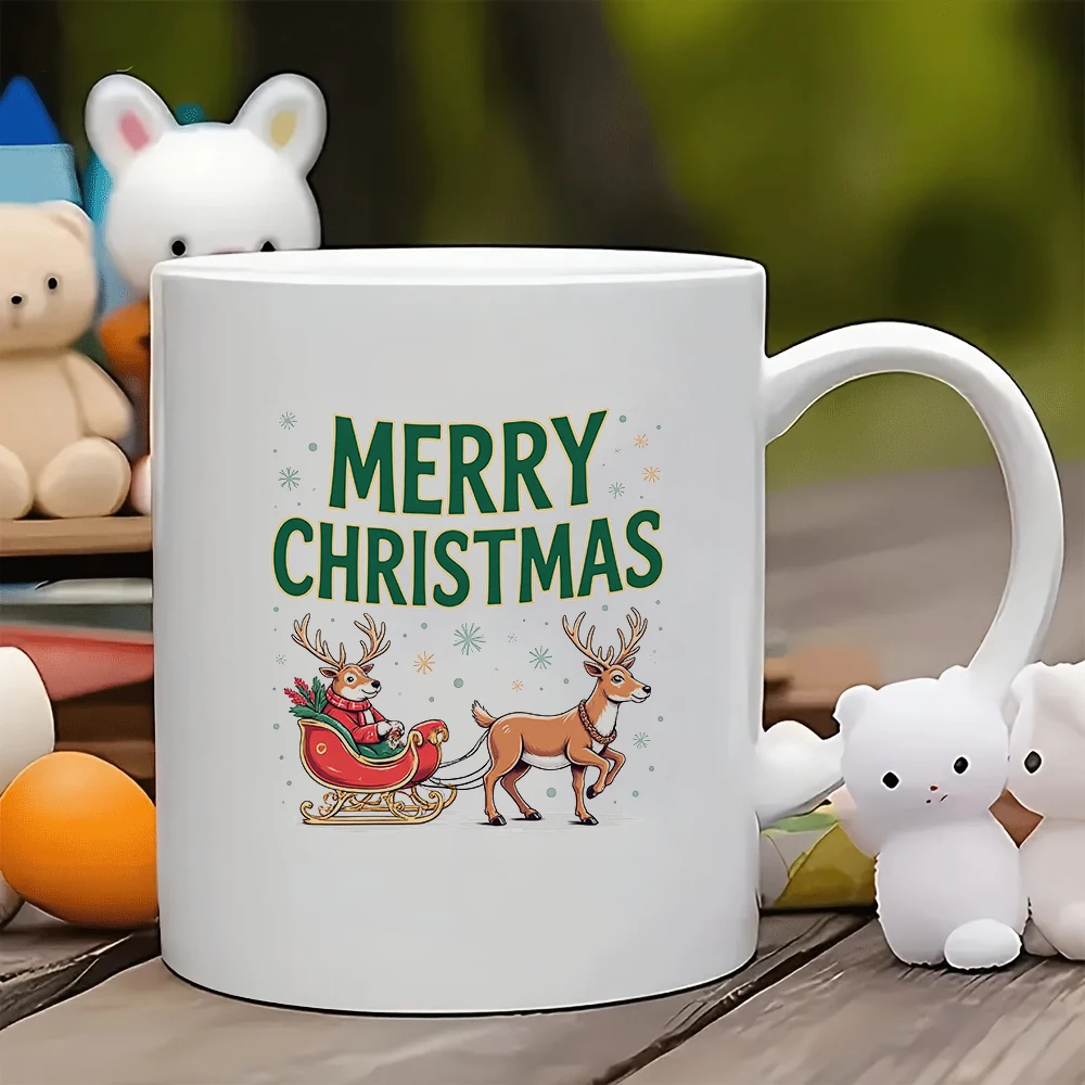 

11oz Christmas cartoon mug + cute reindeer sled mug Christmas gift kids cup family office coffee mug