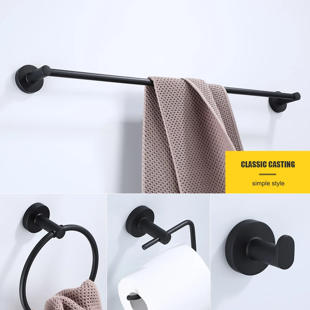 Bathroom Hardware Black Robe Hook Towel Rail Bar Rack Bar Shelf Tissue Paper Holder Toothbrush Holder Bathroom Accessories