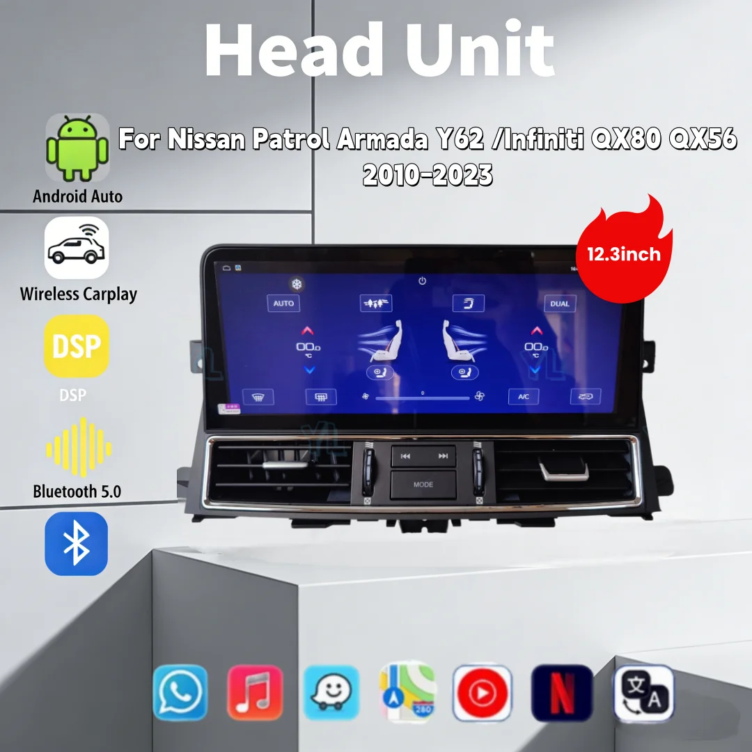 Android 14 CarPlay 4G WiFi For Nissan Patrol Armada Y62 Infiniti QX80 2010-2023 GPS Navigation Car Radio Multimedia Video Player