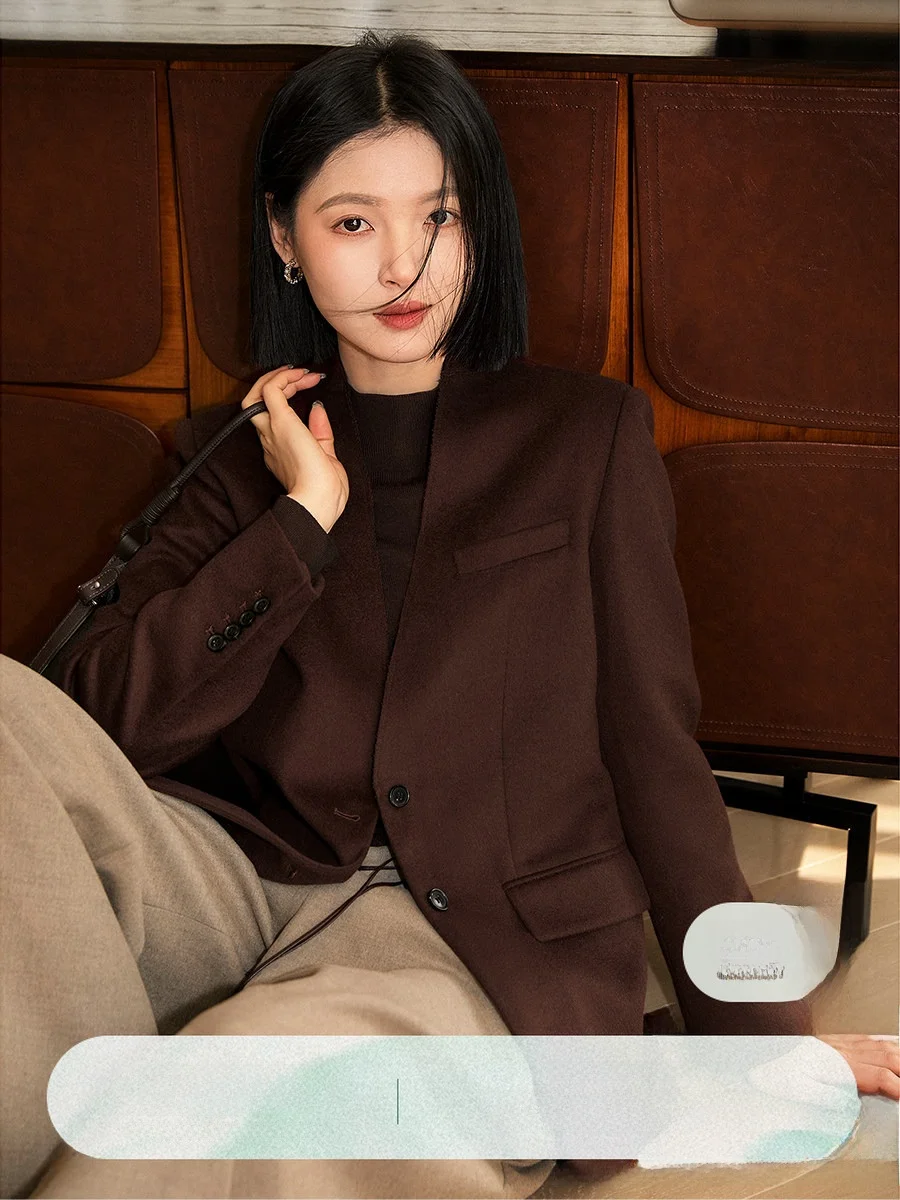 

Red Fortunel Lady's Woolen Suit Vest without Collar 120 Stitches Merino Wool Cashmere Coat New Model Commute Style Long Sleeve