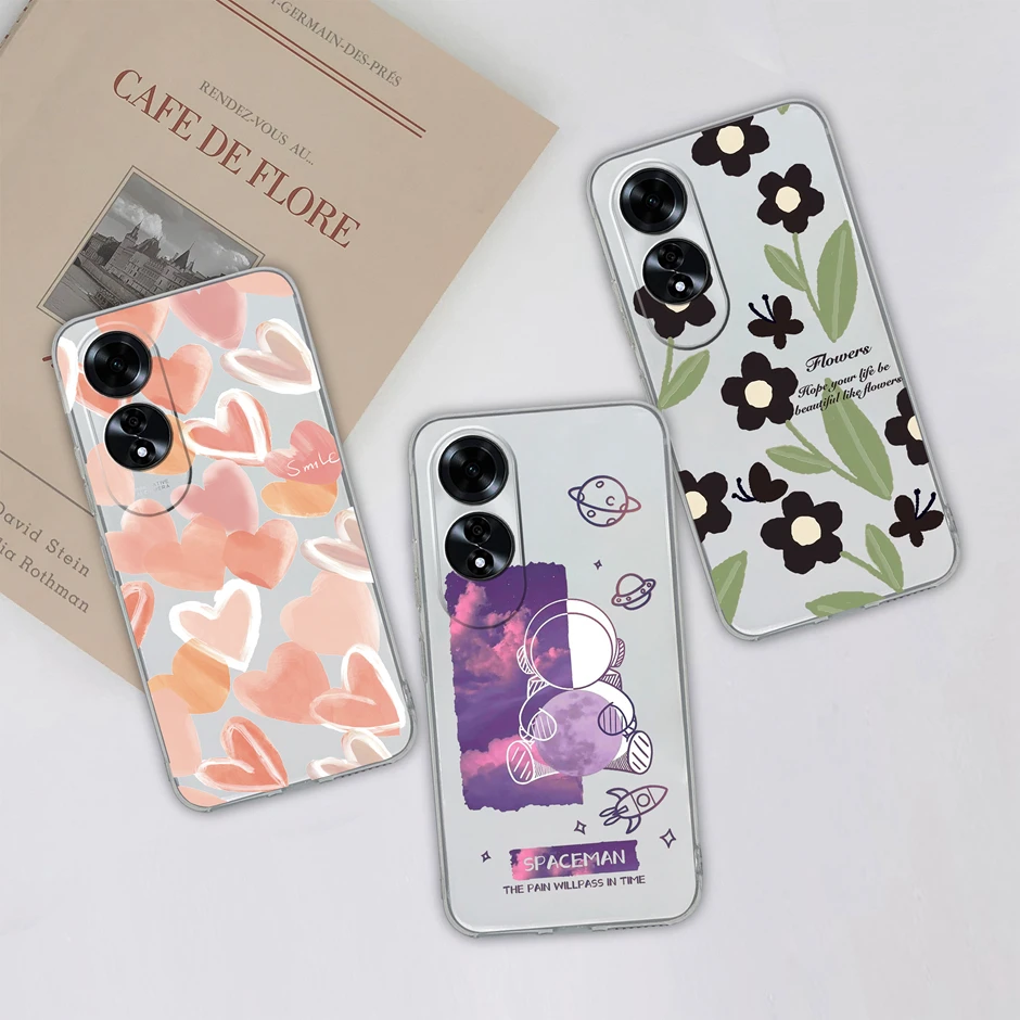 For Oppo A58 A59 A60 A78 4G 5G Case Pretty Flower Transparent TPU Soft Bumper For OppoA58 A59 OppoA60 A78 4G 5G Prevalent Fundas