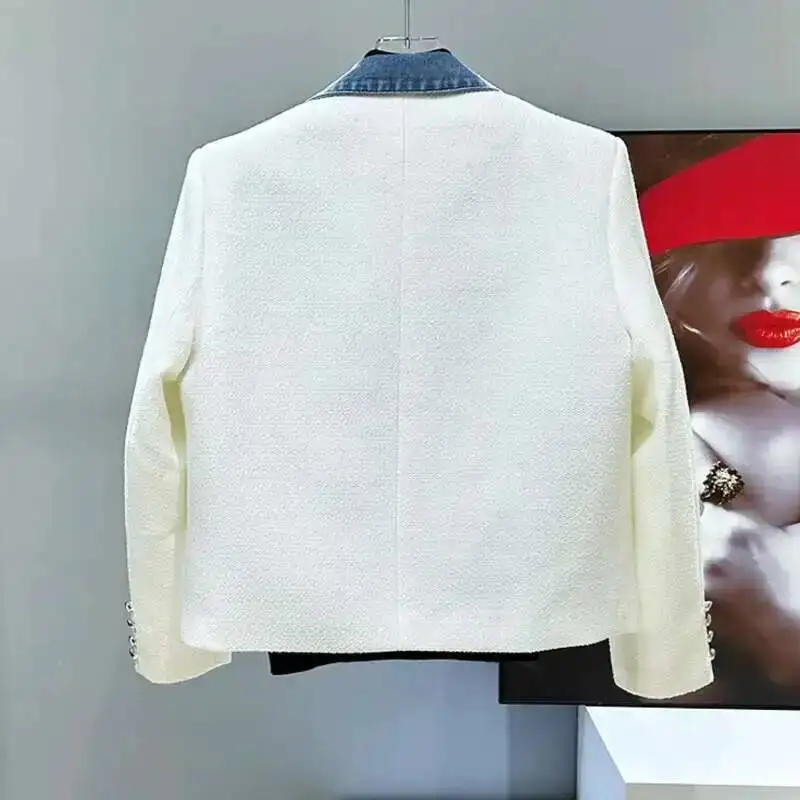 Niche Design Men's Coats Denim Patchwork Single Breasted Shoulder Pads Fake Two-piece Design Casual Male Jackest ZD39