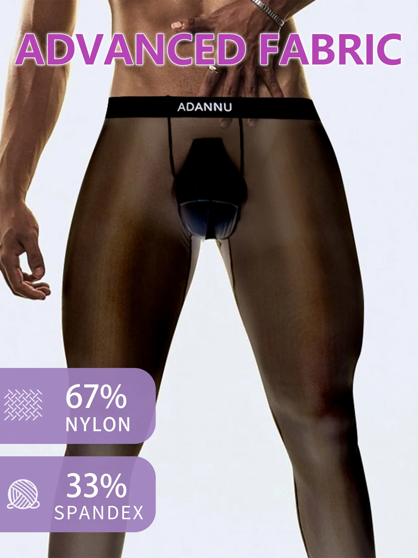 3Pcs Men's Transparent Sexy Underwear Pants Silky High Elasticity Seamless Breathable Quick-Dry Workout Leggings​ Shaping Pants