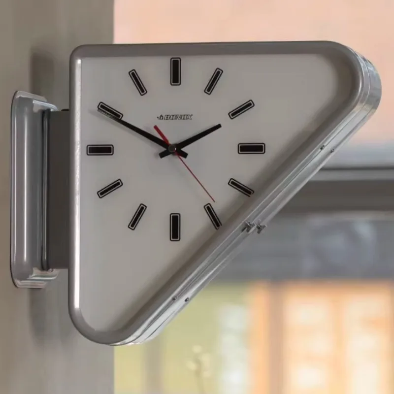 Double-sided Clock Home Decoration Metal Triangle Corner Wall Clock Wall Hanging Double-sided Silent Suitable for Coffee Shops