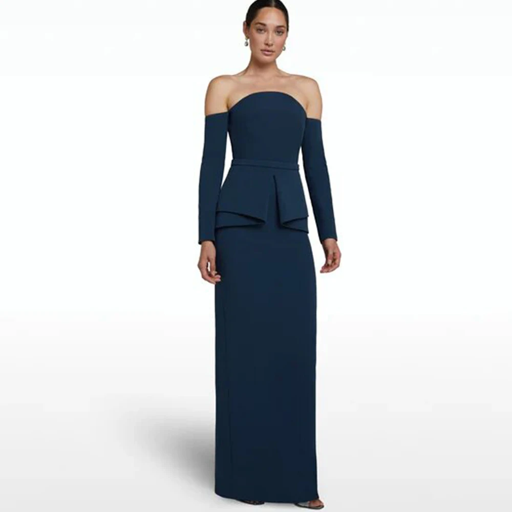 

Classic Special Occasion Dresses Sheath/Column Jersey Formal Evening Dress Navy Blue Off-the-shoulder Tiered Prom Gown Maxi 2024