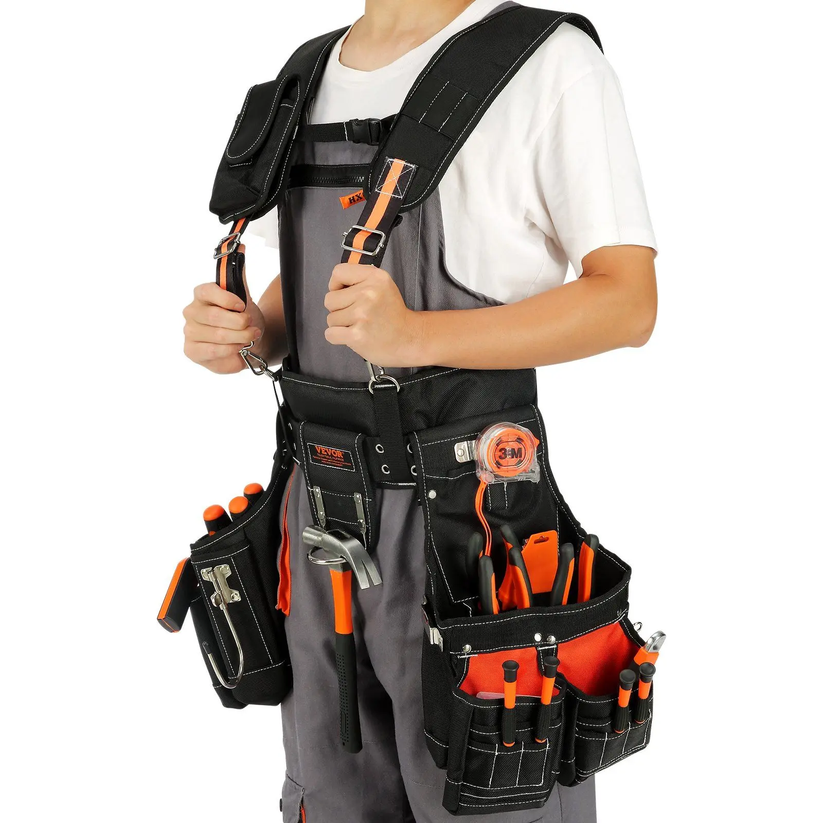 Tool Belt with Suspenders 1680D Polyester, 29 Pockets, 29-54 inches Adjustable Waist Size, Tool Belts for Men, Heavy Duty Carpen