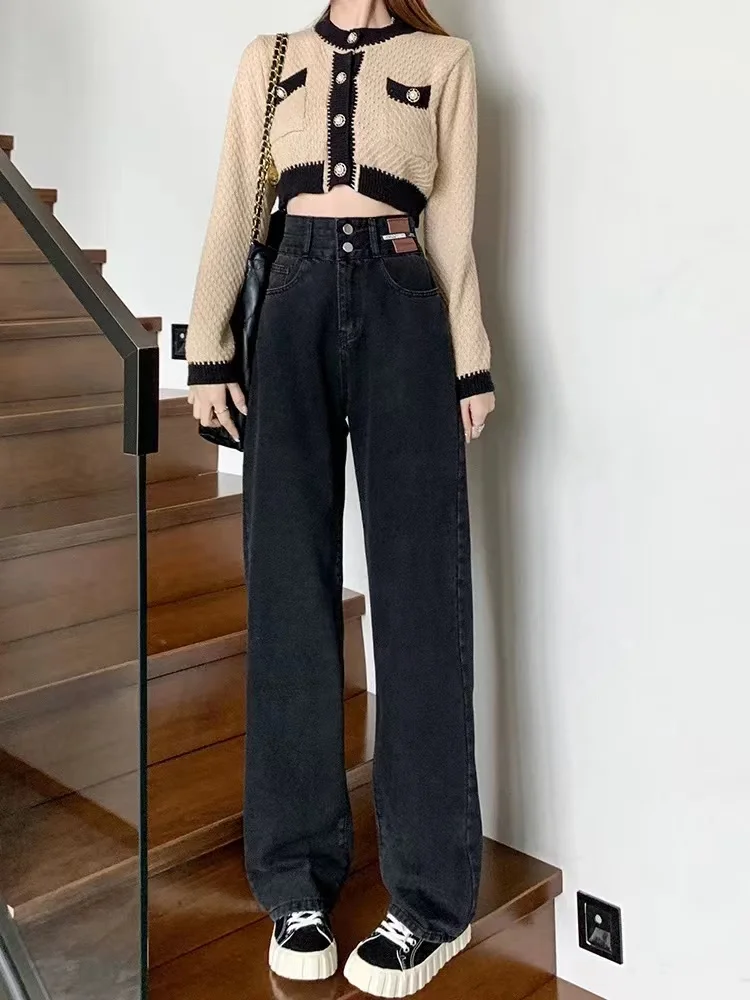High Waist Wide Leg Denim Jeans Women's Loose Fitting Pear Shaped Body Spring Autumn New Style plus Size Slimming Long Trousers
