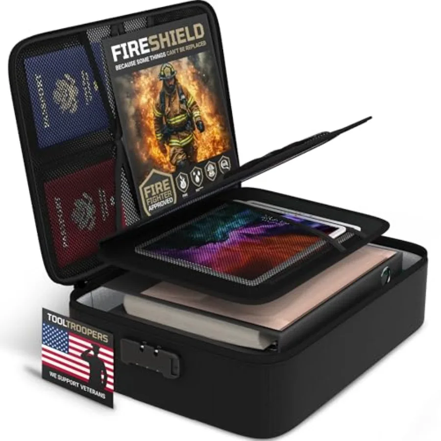 

FIRESHIELD PRO 5200 ° Огнестойкий ящик для документов с замком, огнеупорный органайзер с отделениями для ноутбука, планшета и карт, водонепроницаемый