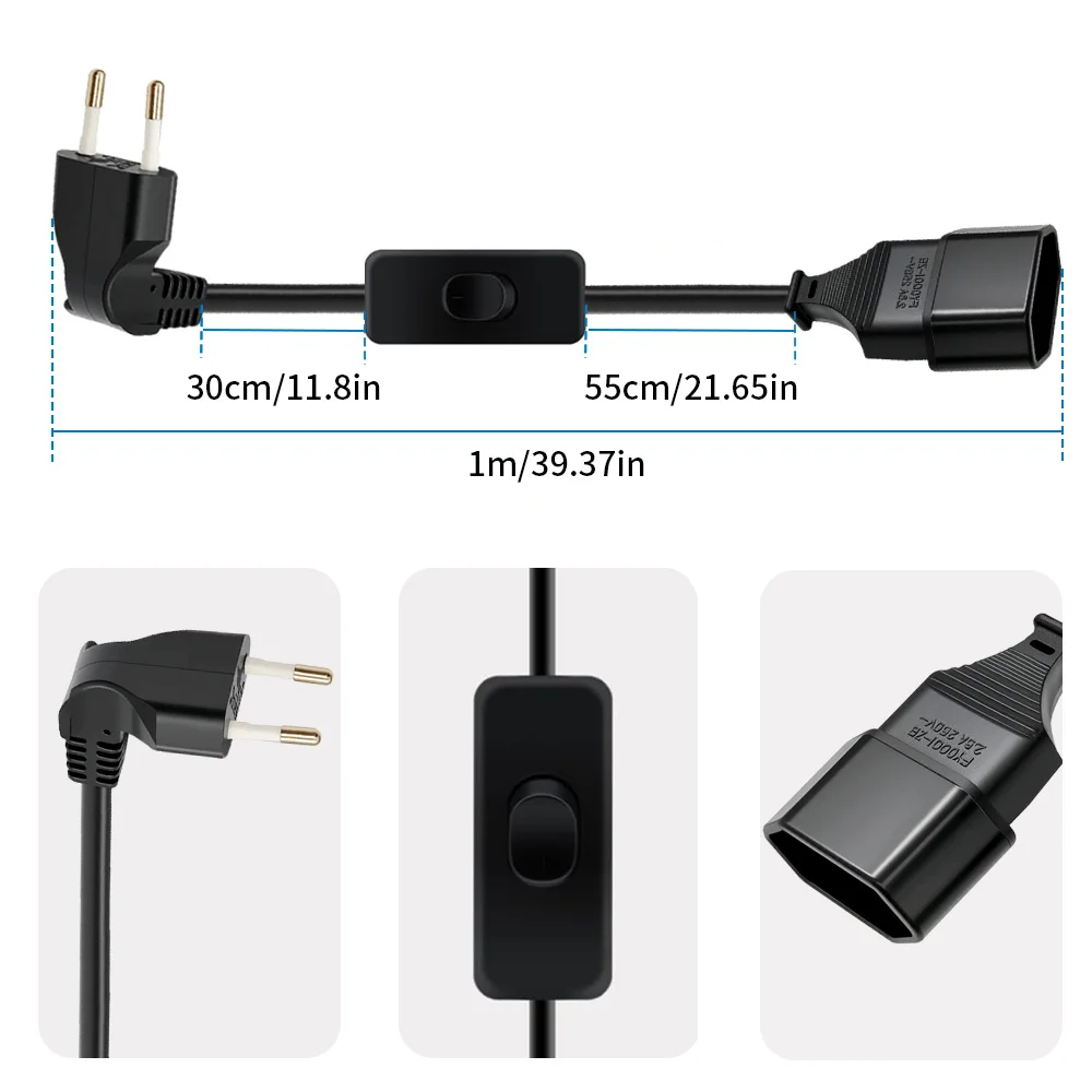 EU Power Extension Cord Anged European AC Power Extension Cord Europe 2-prong Power Lead Male to Female Extension Cable Wire