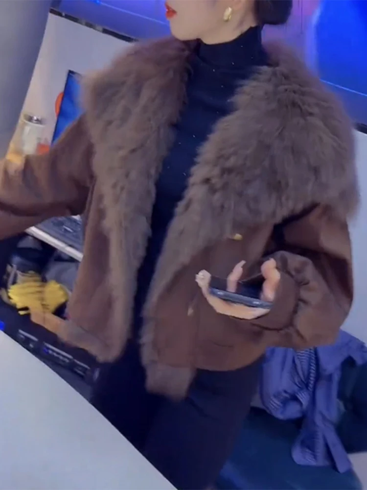 

Двусторонняя женская короткая куртка с большим меховым воротником, новинка зимы 2026 года, уникальная, очень красивая, модная, в корейском стиле