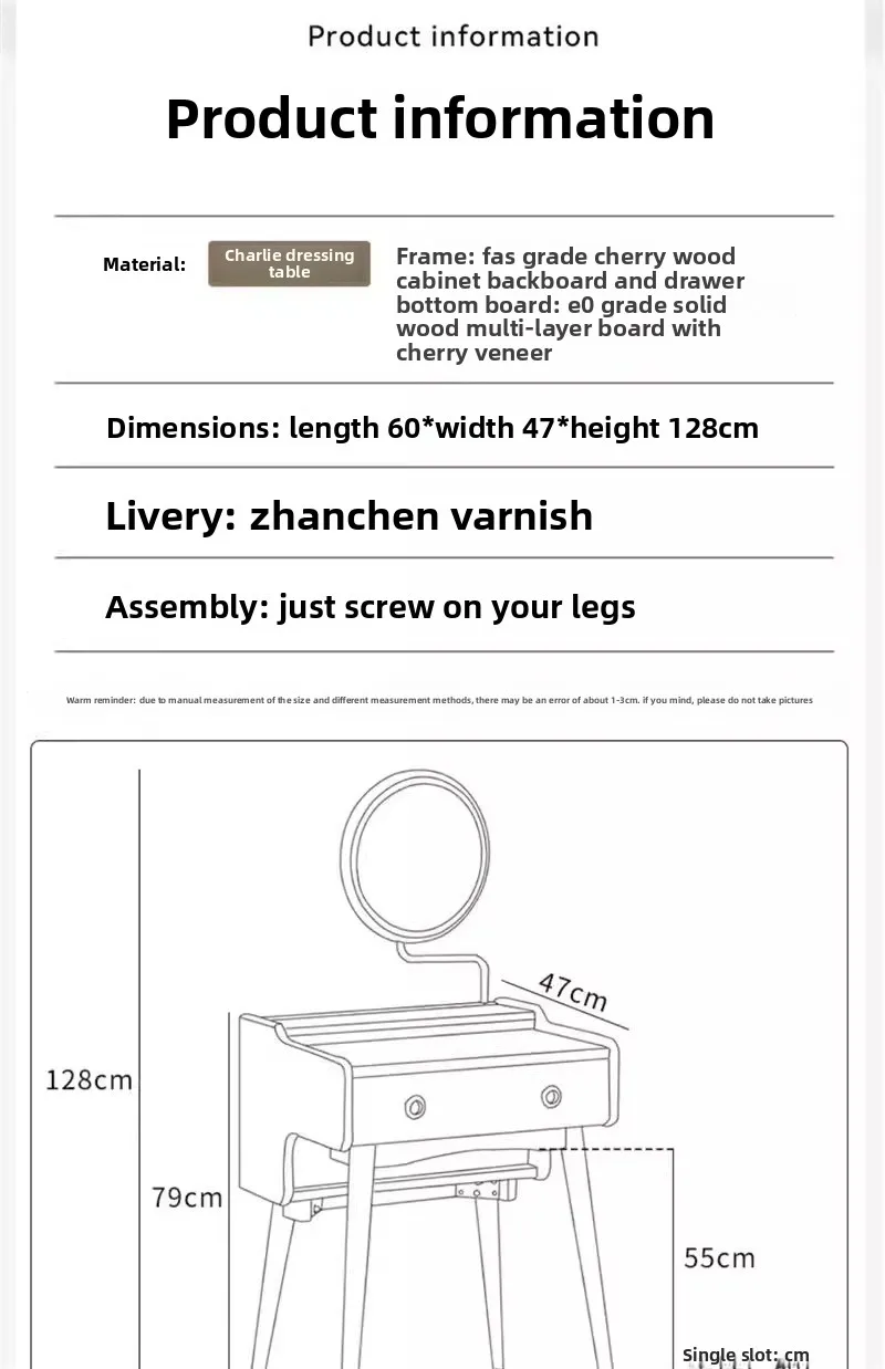 Cherry wood bedroom log makeup table small