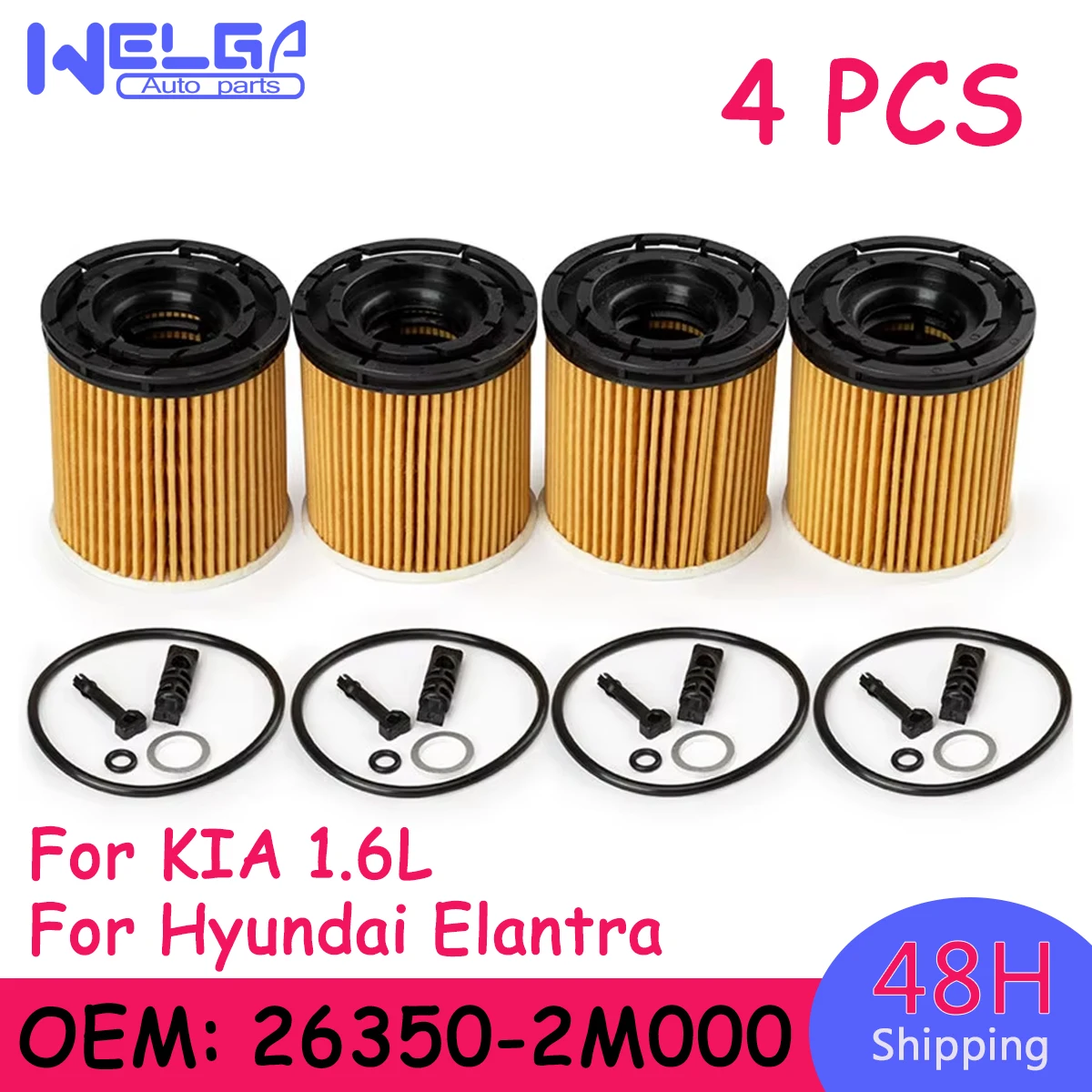 4x Car Filter K3 Oil Filter Filter Cotton Paper Fuel Filter For KIA K3 Rio 1.6L For Hyundai Elantra 1.5L 26350-2M000 263502M000