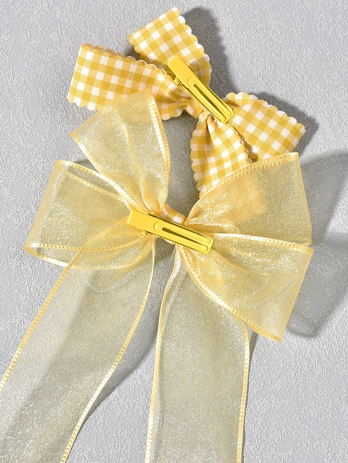 2 Pcs Cute Little Girl Hairpin Yellow Bow TiePlaid Fabric Hairpin Baby and Lady Hair Headpiece For Daily Dressing