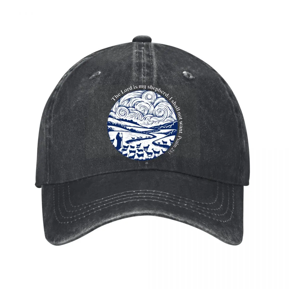 Shepherd And Sheep Psalm Religious Landscape Illustration New Vintage Washed Cotton Baseball Cap Sun Hats