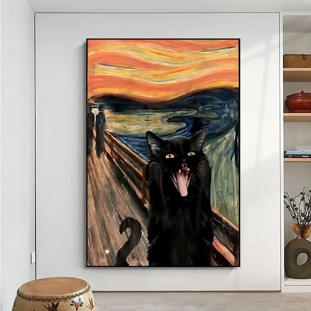 Funny Art Matisse Monet Black Cat Van Gogh Sunflowers Poster Kraft Paper Wall Art Painting Study Aesthetic Art Wall Stickers