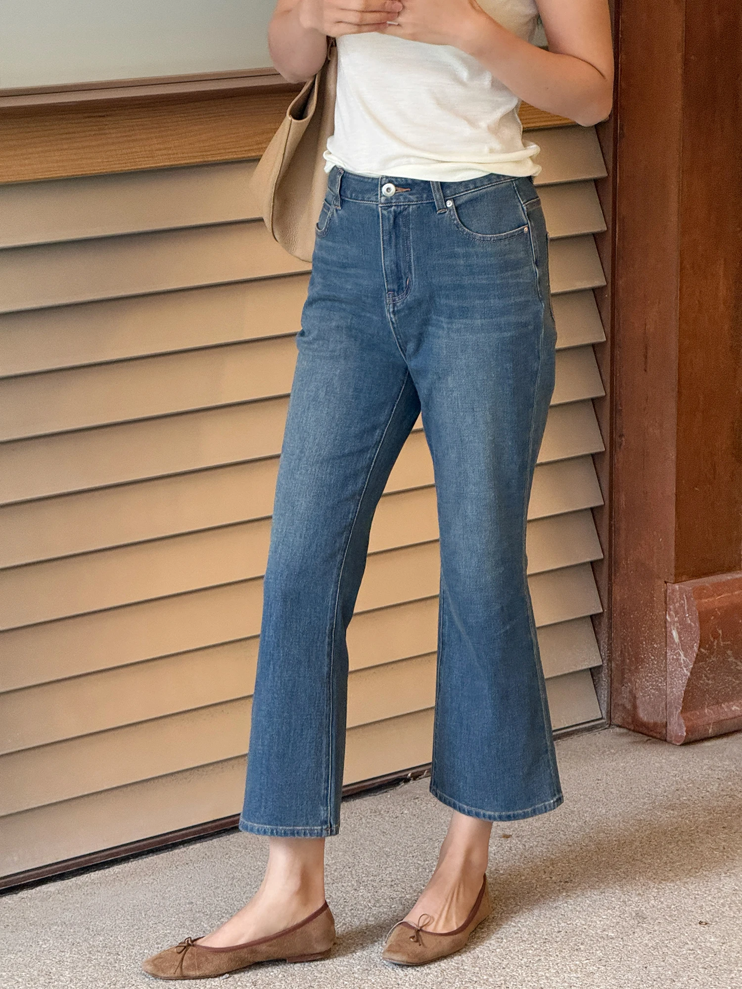 

YUMISOME High Waist Bell Bottom Jeans Cotton Stretchy Spring Summer Ladies Fashion Partial Pants Micro Flare Denim