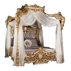 Letto con struttura intagliata in legno massello del palazzo francese, camera da letto matrimoniale di lusso europea, villa da 1.8 metri, fascia alta