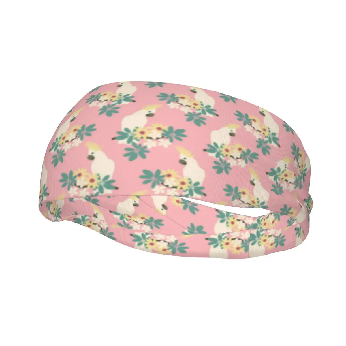 Kakadu Parrots And Tropical Plants Print Elastic Hair Band Yoga Headband Makeup Hair Hoop Headwrap