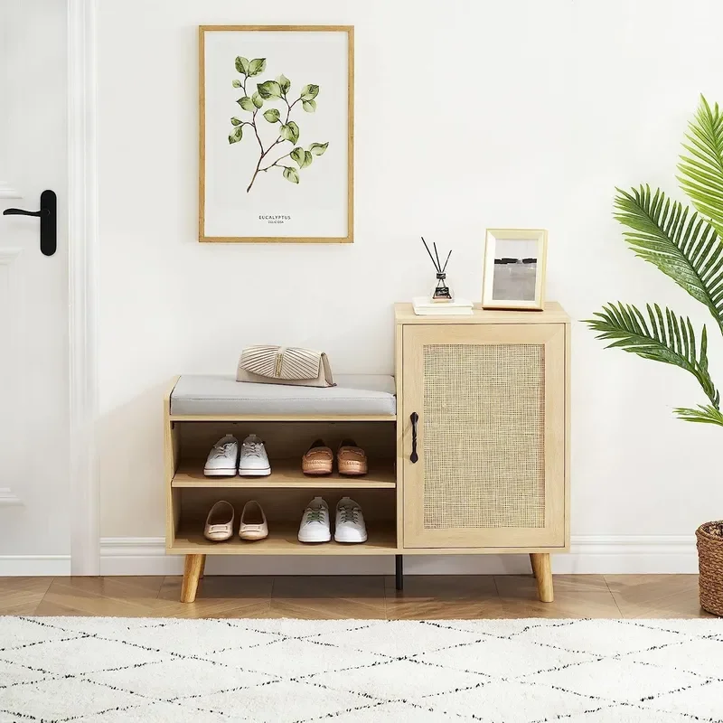 Imitation Rattan Woven Shoe Cabinet Simple Multi Layer Dust Proof Storage Rack for Home Entrance Economical Organizer