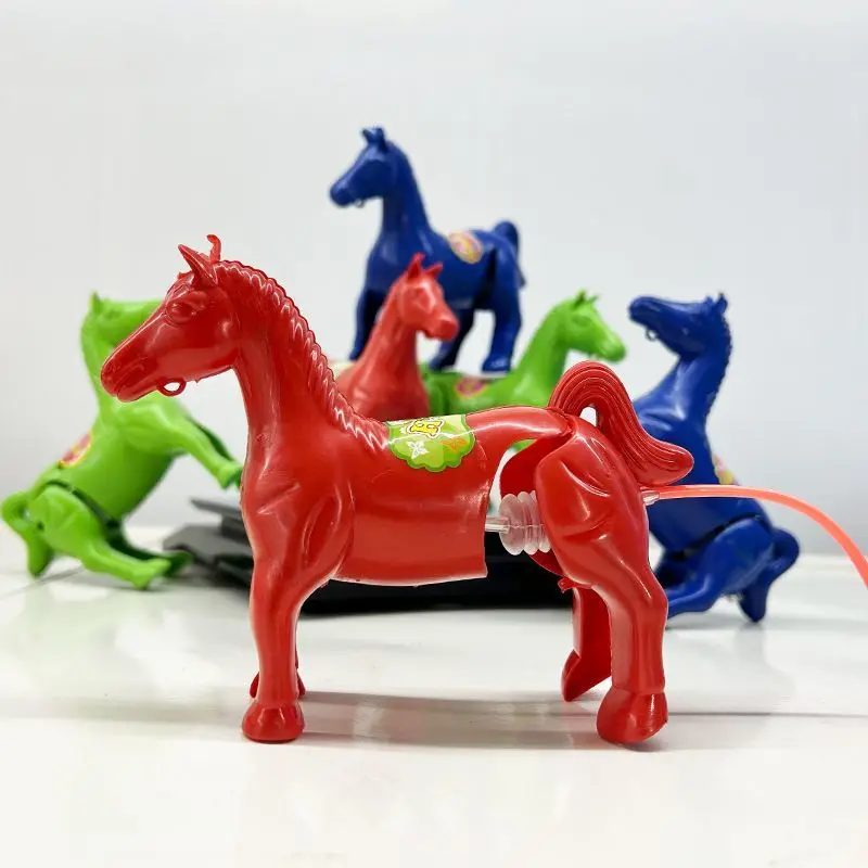 Air Pressure Jumping Horse Toy with Rubber Squeeze Ball Pump Retro Plastic Hopping Horse Random Color Kids Manual Press