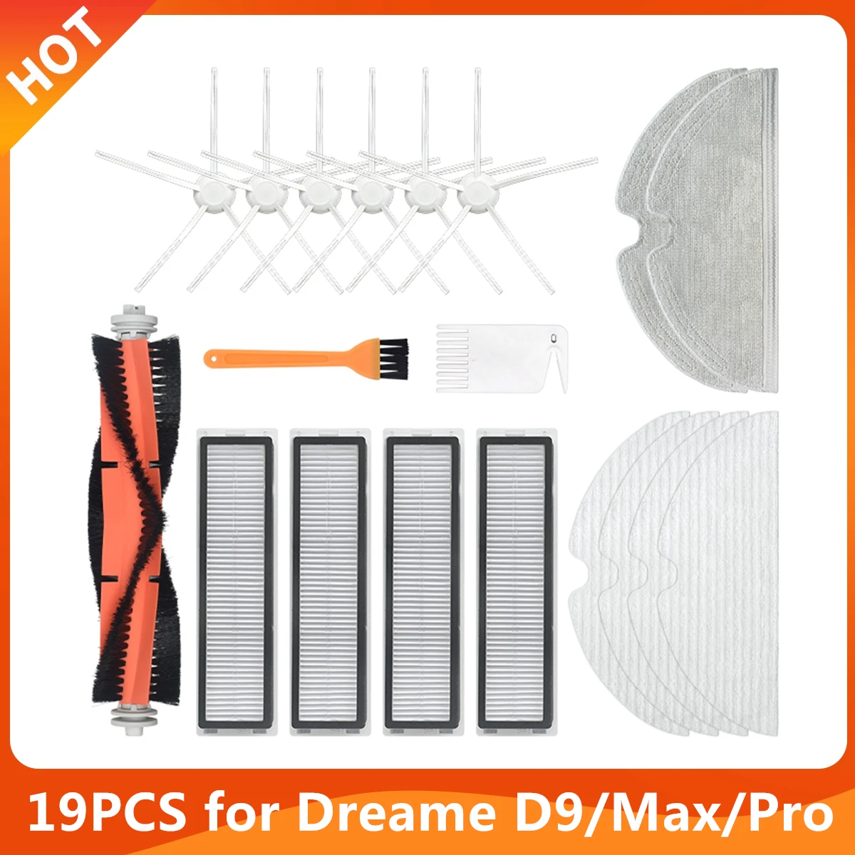 

19Pcs Vacuum Spare Parts Accessories Hepa Filter Main Brush New Side Brush Mop Cloth For Xiaomi Dreame D9 Max Pro Robot Cleaner