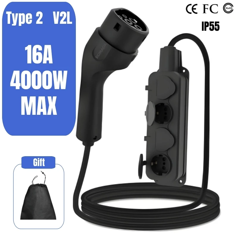 

Разрядный кабель типа 2 V2L, розетка европейского стандарта 4 кВт, совместимая с разрядным устройством BYD Renault Jaecoo Omoda MG4 XPENG Hundai 16A IEC62196-2