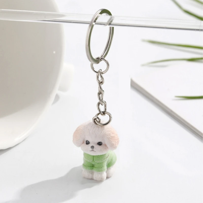 Flocking Dog Charm Keychain Creative Animal Key Chain Resin Car Keyring Jewelry Camera Bag Backpack Decors Handmade Dropship