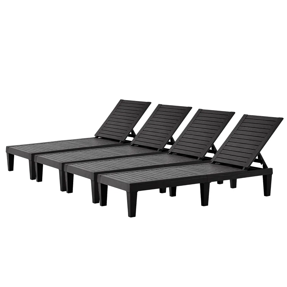 Chaise Lounge Outdoor Set of 4,Adjustable Pool Lounge Chair with 5 Positions Backrest, Waterproof Sun Loungers for
