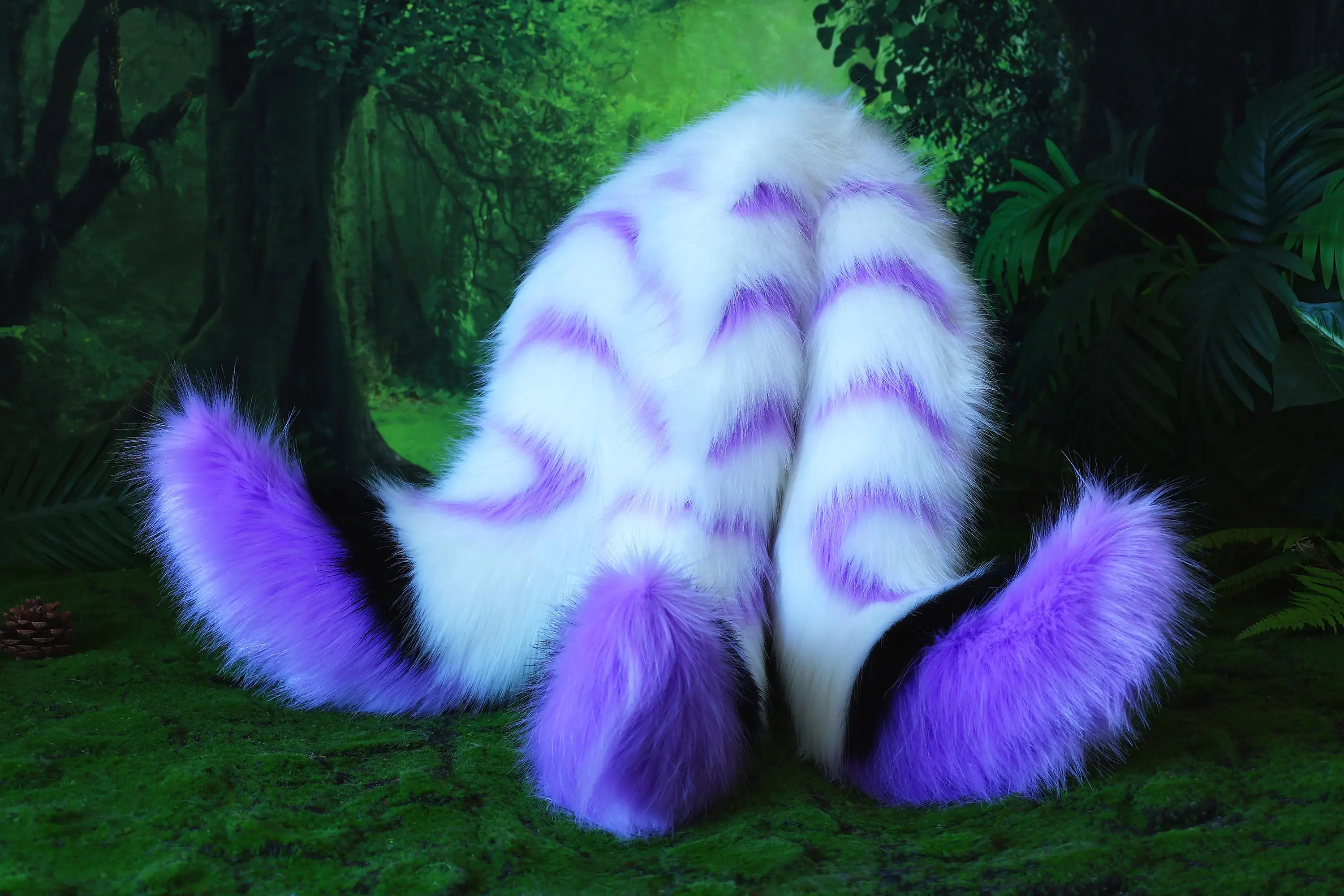 Three-tailed fox artificial fur tail and ears, three fox tails and ears, cat ears and tail suit, anime character cosplay costume