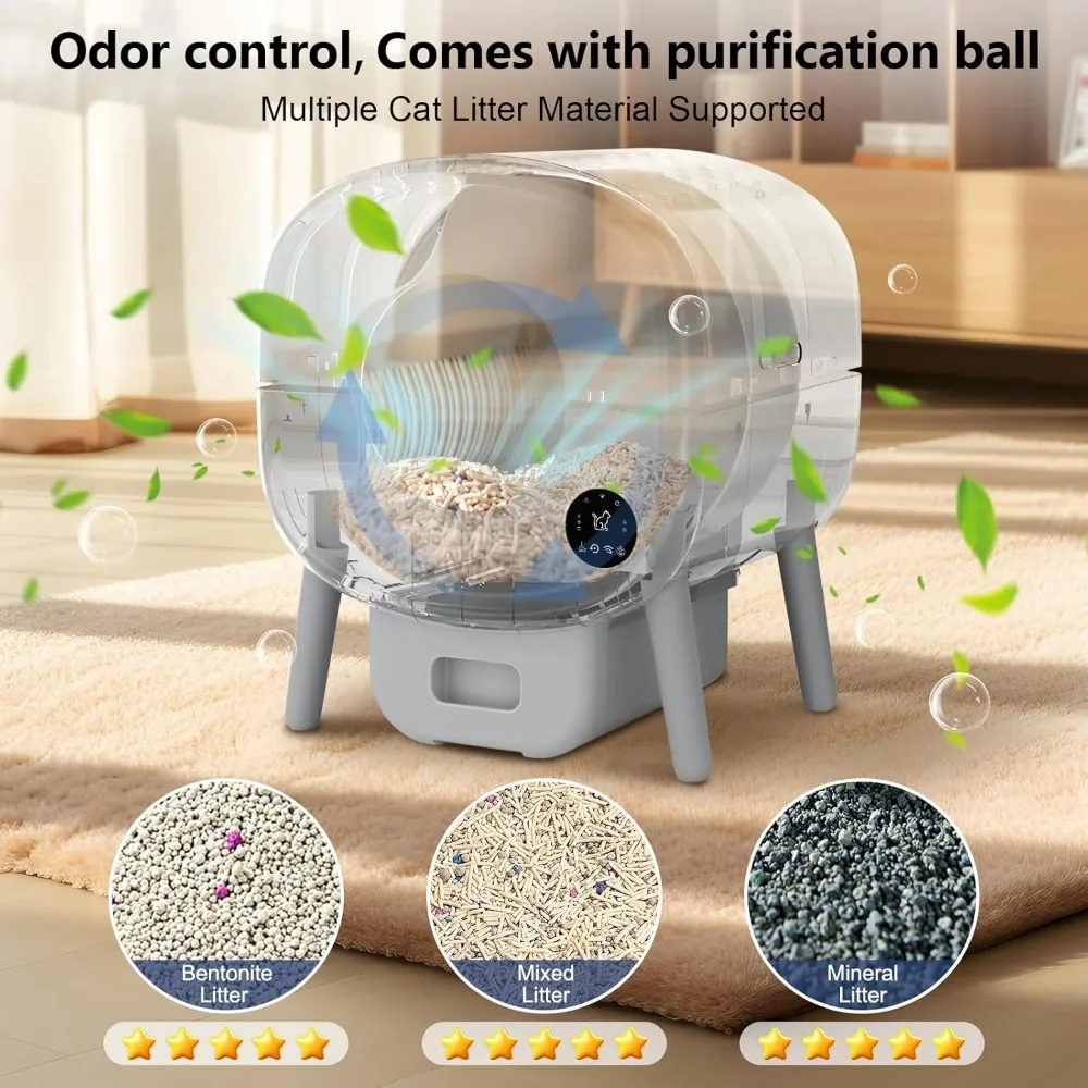 Self Cleaning Litter Box, 95 L Automatic Cat Litter Box Self Cleaning, with Safety Protection, App Control,1 Roll Garbage Bags