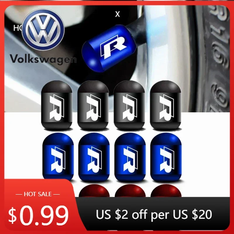 Tapas de Válvula de Neumático para Ruedas de Coche VOLKSWAGEN 2026, 4 Piezas, para Volkswagen Rline, Tiguan, Polo, Golf, Passat B5, Touran, Bora